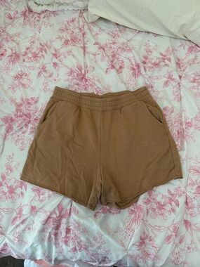 American Eagle Outfitters Tan Elastic-Waist Athletic Shorts